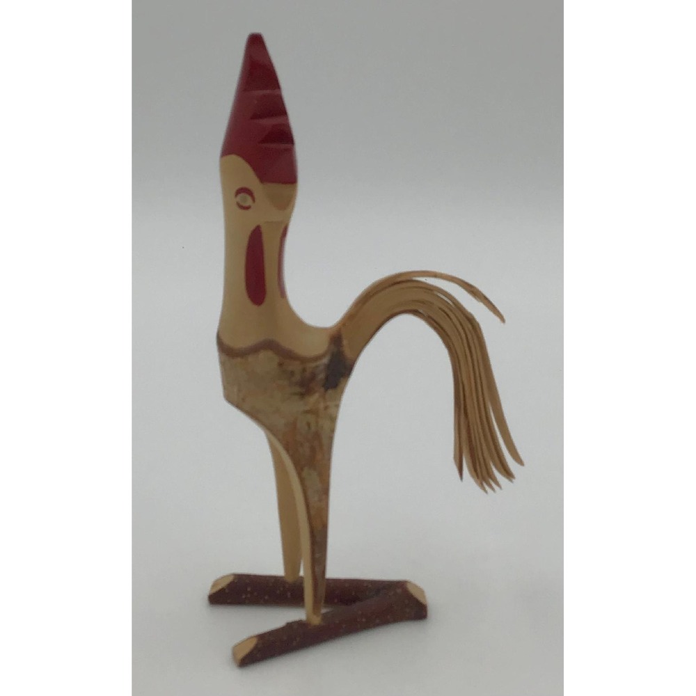 Vintage Swedish Hand Carved Wooden Folk Art Rooster Figurine 7" Minimalist Farm